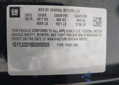 2016 Chevrolet Corvette Stingray Z51 z USA, uszkodzony, nr VIN 1G1YJ2D78G5000028